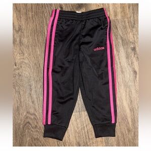 Adidas Toddler Girls Size 2T Pull on Black Track Pants with Pink Stripes